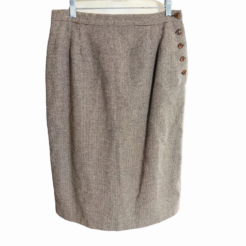 Vtg E H Woods Wool Blend Pencil Skirt Brown Sz 14 Light Academia Old Money Prep